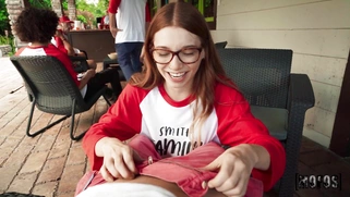 Jessica Marie in glasses is sucking big cock in POV