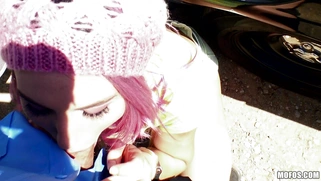 Aidra Fox is sucking cop's cock by his car