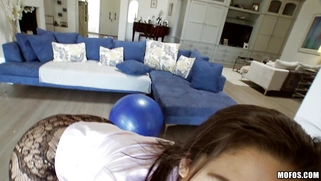 Abella Danger in sexy pantyhose gets filmed while sucking dick