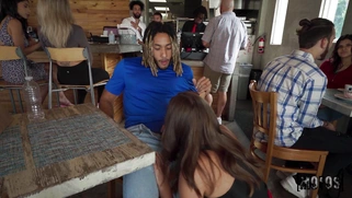 Selina Bentz is sucking black cock in the cafe