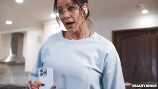 Busty Miss Raquel rides hard cock with her shaved pussy