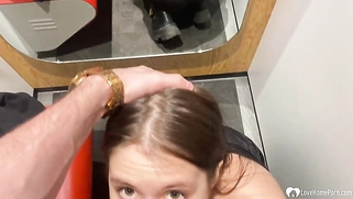 Brunette in black stockings gets to dick sucking