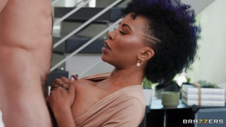 Ebony Demi Sutra is sucking white cock