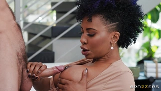 Ebony Demi Sutra is sucking white cock