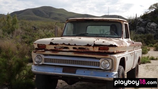 Portuguese babe takes sunbath on plateau
