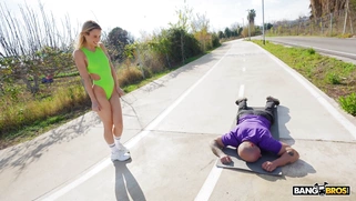 Blonde Mellany Lapiedra shows off her ass outdoors