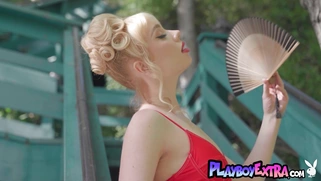 Petite small titted blondie took sunbath