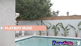 Nude ebony BBW muse swimming in the pool