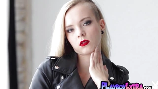 German blondie taking off her lingerie