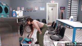 Busty MILF fucked at a public laundromat