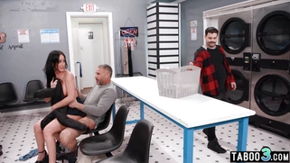 Busty MILF fucked at a public laundromat