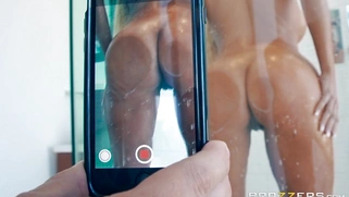 Tegan James letting him film her juicy ass and massive tits