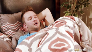 Mya Mays giving him a morning deepthroat blowjob