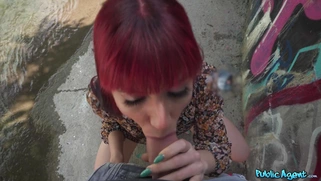 Yenifer Chacon is sucking Martin Gun's cock outdoors