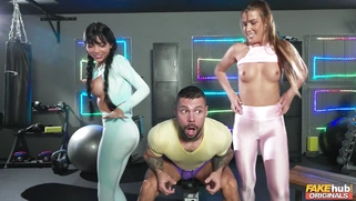 Alexis Crystal, Athenea Rose and Angelo Godshack have fun in the gym