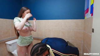 Hazel Moore rides black cock with her trimmed pussy