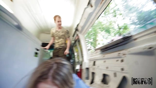 Busty Carly Rae rides hard rod with her trimmed pussy