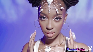 Big boobed ebony muse shows her passion