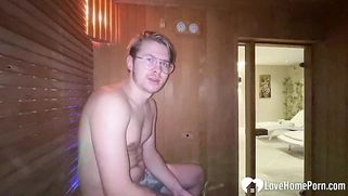 Sucking off a random guy in the sauna