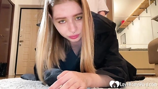 Brunette neighbor takes a dick in her pussy