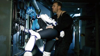 Rachel Starr in sexy white boots gets fucked standing up