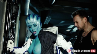 Rachel Starr in sexy white boots gets fucked standing up