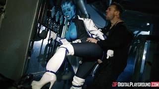 Rachel Starr in sexy white boots gets fucked standing up