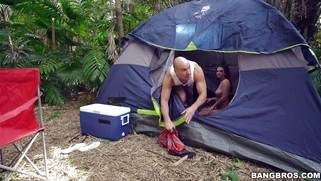 Guy feeds his massive cock to Keisha Grey's mouth in the tent