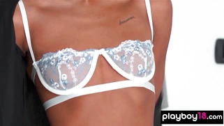 Petite ebony babe Romy seduced her lover