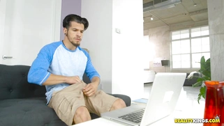 Brunette Reagan Foxx caught the guy pleasing his dick