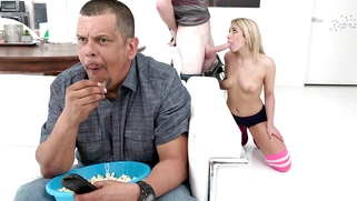 Khloe Kapri almost caught by her stepdad, sucking Mick's cock