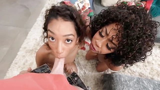 Stepmom Misty Stone and stepdaughter Sarah Lace fucked 3way