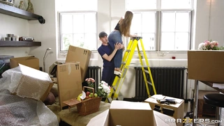 Danny D helps Alessandra Jane by holding her on the ladder