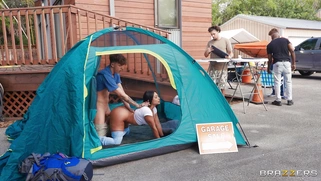 Brandy Salazar on her fours gets pussy penetrated in the tent