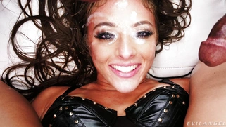 Gia Derza gets facialed by black dudes