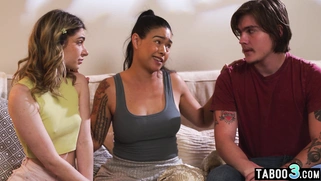 Asian MILF stepmom calming her stepson