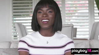 Ebony babe dildoing her wet black pussy