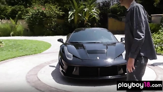 Nude asian babe and BFFs washing a car