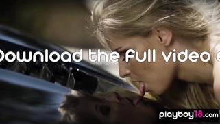 Nude asian babe and BFFs washing a car