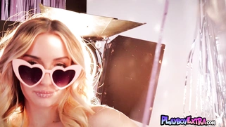 Busty blondie reveals her hard nipples