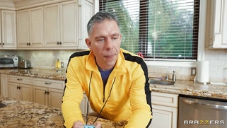 Gypsy Rose is sucking Mick Blue's cock in the kitchen