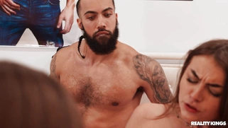 Two lesbians Selina and Nikki make love in front of a man