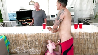 Harley Jade sucking cock and her grandpa does not notice it