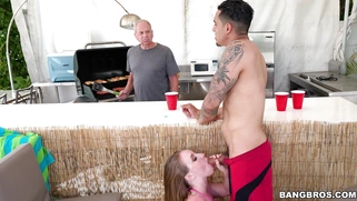 Harley Jade sucking cock and her grandpa does not notice it