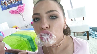 Adriana Chechik gags and [censored] on Mike Adriano's thick cock