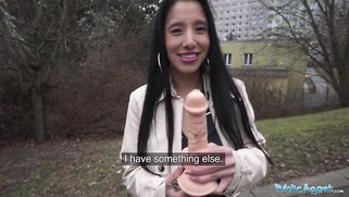 She fucks a massive cock after attempting to get a dildo down her throat