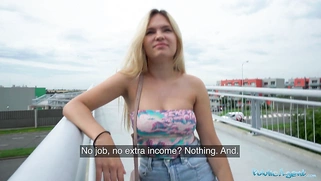 She Flashes her tits and ass on a bridge then has sex with a stranger