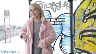 Short hair blonde amateur teen with soft natural body picked up as bus stop