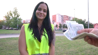 Hot brunette criminal is taken into the woods for an outdoors fucking