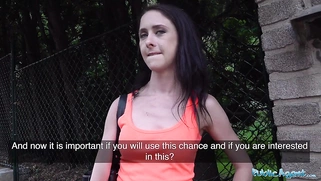 Slim nymph Lola Black in public train track fuck